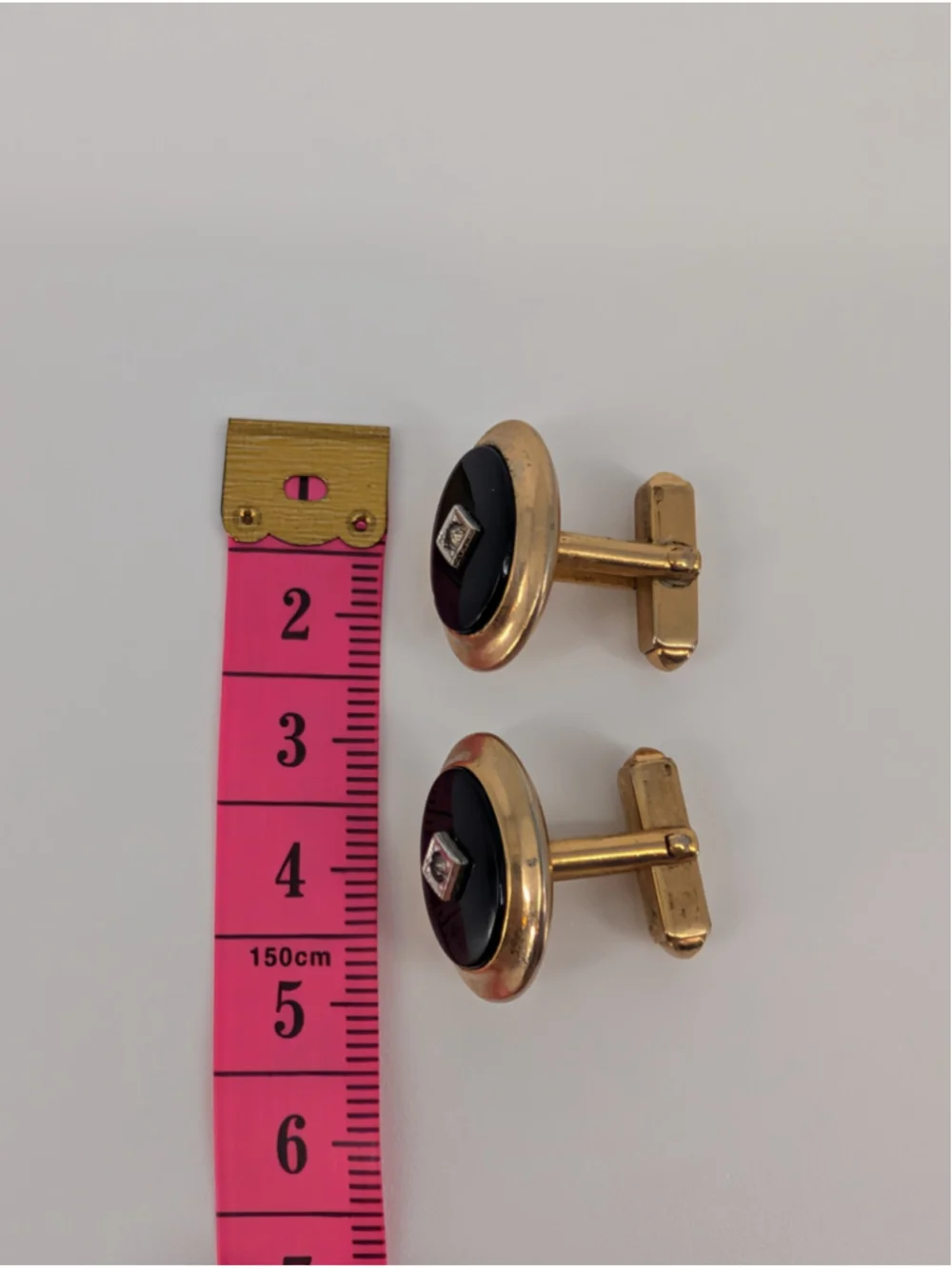 Vintage Anson Pat Pend MCM Gold Tone Black Oval Rhinestone Cufflinks Formalwear